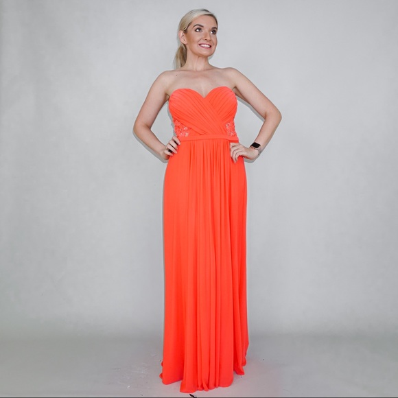 La Femme Coral Pink Evening Gown Prom Dress - Picture 10 of 16
